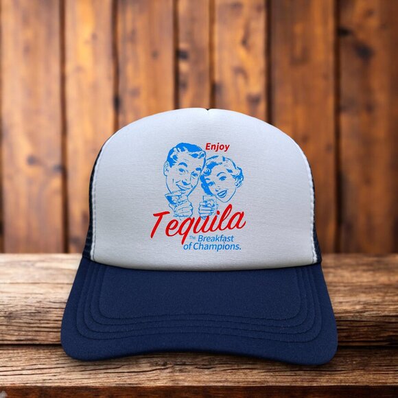 Tequila The Breakfast Of Champions Unisex Trucker Hat Blue Snapback Liquor Cap - Picture 1 of 4